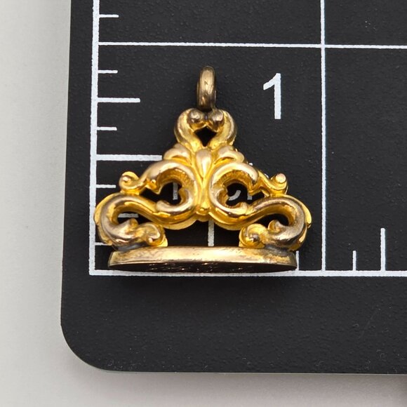Antique Victorian Gold-Filled Filigree Fob Seal Charm Pendant Engraved Monogram - Picture 12 of 12
